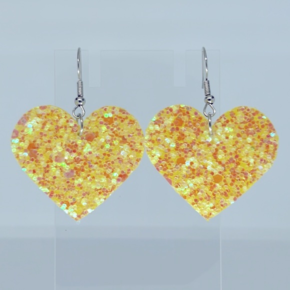 Jewelry - Faux Dangle Earrings Heart Glitter Sparkling